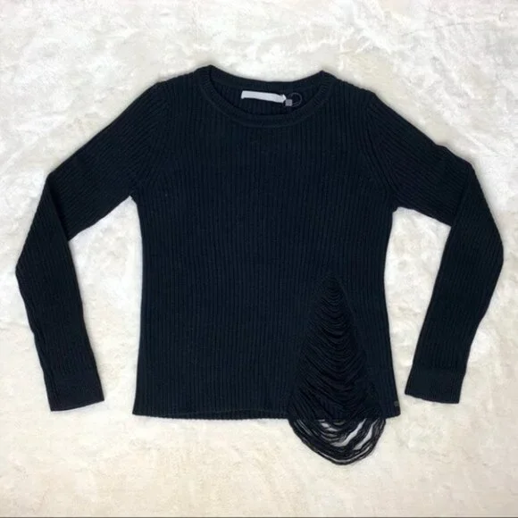 Anthropologie One Grey Day Women’s Sweater Distressed Ribbed Knit Black Small - Picture 6 of 16